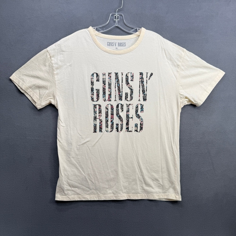 Guns N Roses T-Shirt Floral Graphic Band Cream XL 100% Cotton Bravado
